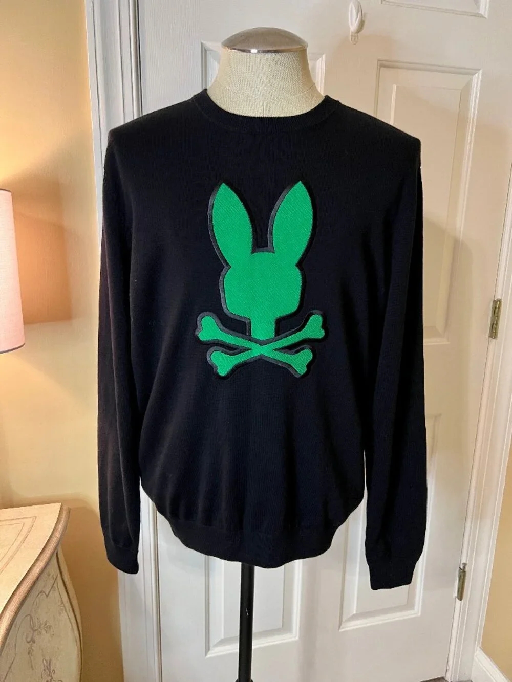 $165 NWT Men's Psycho Bunny Palmdale Crew Neck Sweater Black & Green Size MEDIUM